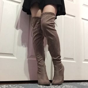 NWOT Knee-High Tan Suede Heeled Boots
